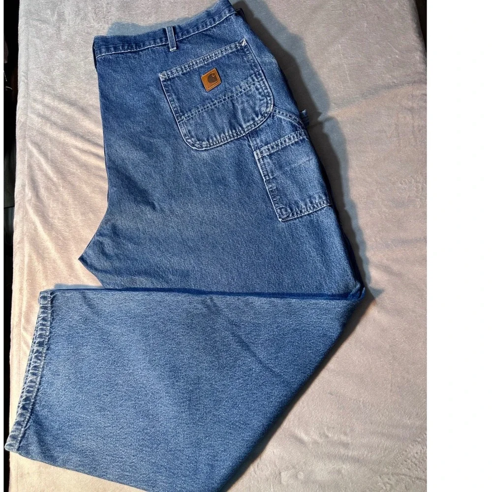 Carhartt Mens Loose Fit Carpenter Jeans Blue Denim Utility Work Pants 46x31